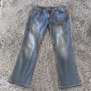 Younique Y2K Jeans Junior 13 Flare Low Rise Stretch Bootcut Boho Studded